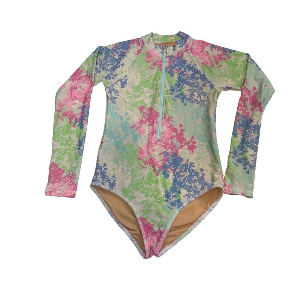 Crewcuts Floral Long Sleeve Rashguard One Piece Swimsuit UPF 50+ Sz‎ 12 Summer